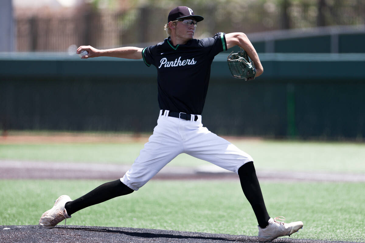 Palo Verde pitcher Zach Bender throws to Bishop Manogue during a Class 5A baseball state tourna ...