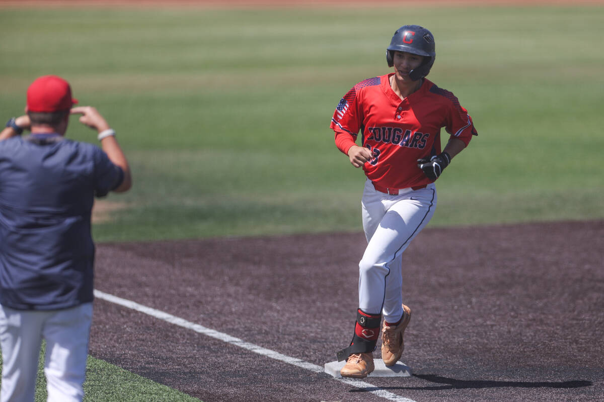 Coronado first baseman Matthew Moreno Jackson (23) rounds third base after hitting a home run d ...