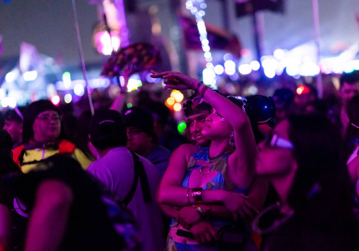 Festival attendees dance at Kinetic Field during the second night of the Electric Daisy Carniva ...