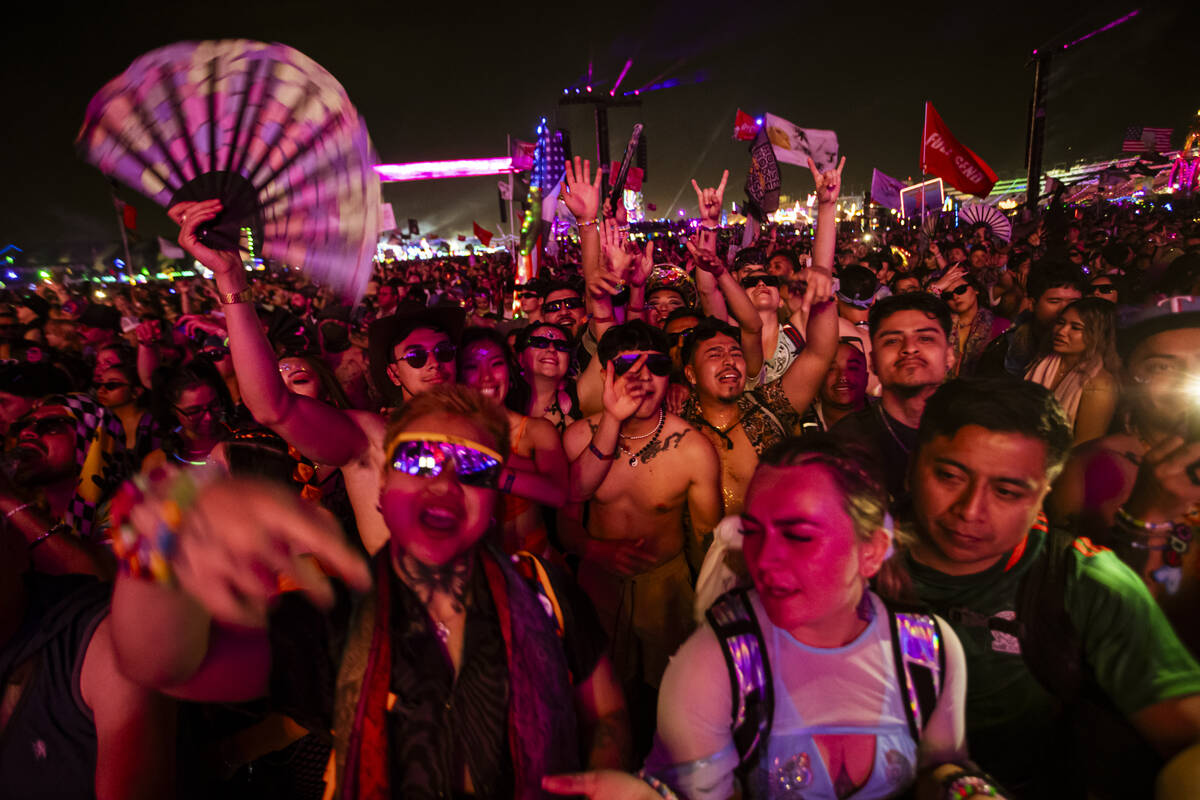 Festival attendees dance at Kinetic Field during the second night of the Electric Daisy Carniva ...