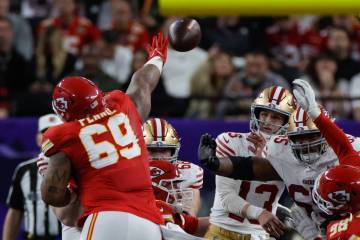 Kansas City Chiefs defensive tackle Mike Pennel Jr. (69) tips a pass through by San Francisco 4 ...