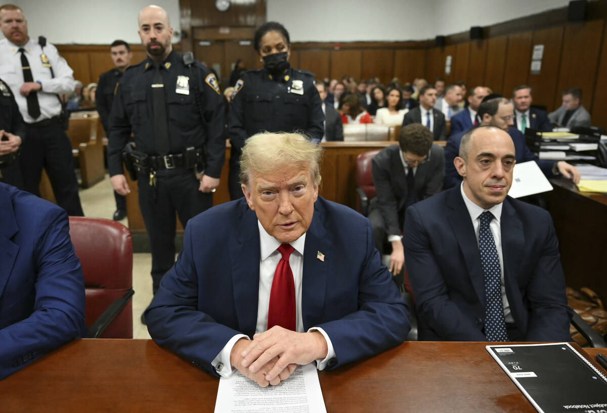 Former President Donald Trump appears at Manhattan criminal court before his trial in New York, ...