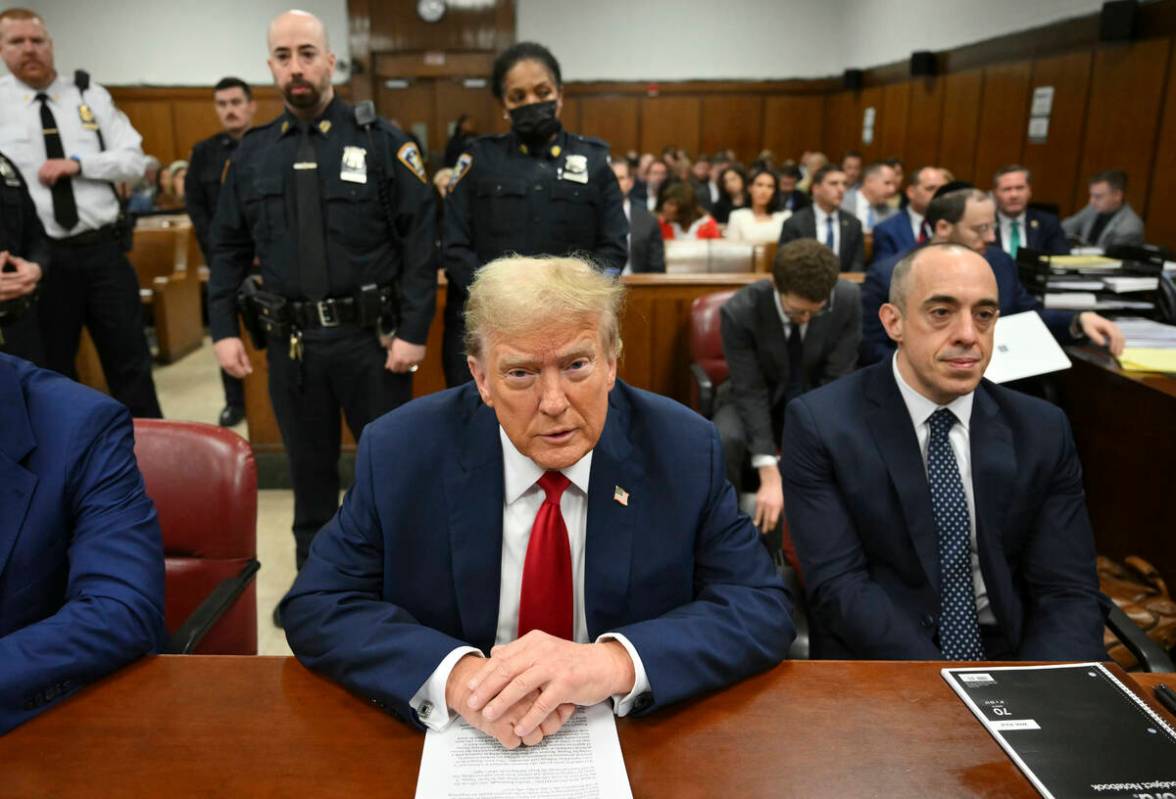 Former President Donald Trump appears at Manhattan criminal court before his trial in New York, ...