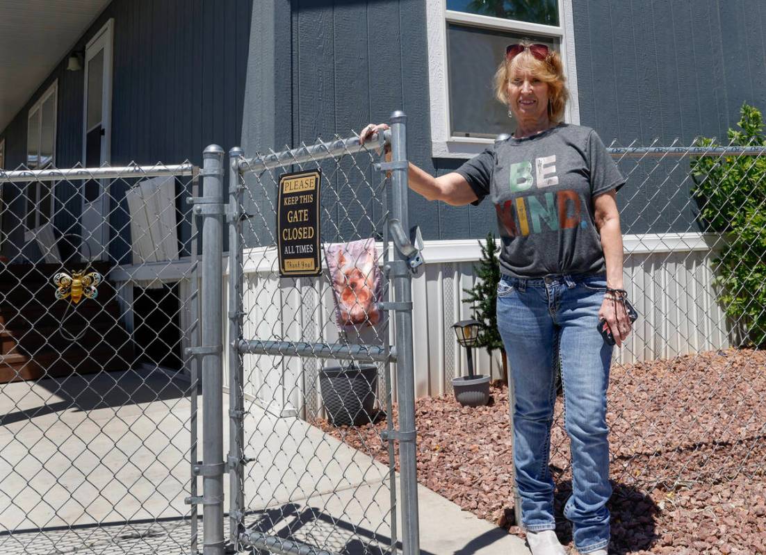 Wendy Nelson poses for a photo in front of her home at the Palm Grove Senior Mobile Home Park, ...