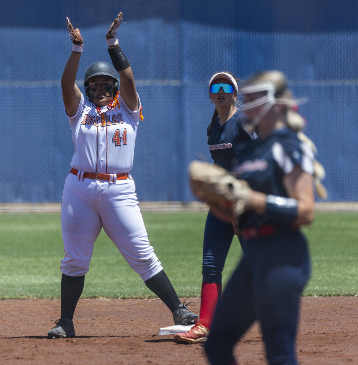 Douglas batter Lilyann Lee (44) is pumped after a double against Coronado during the fourth inn ...