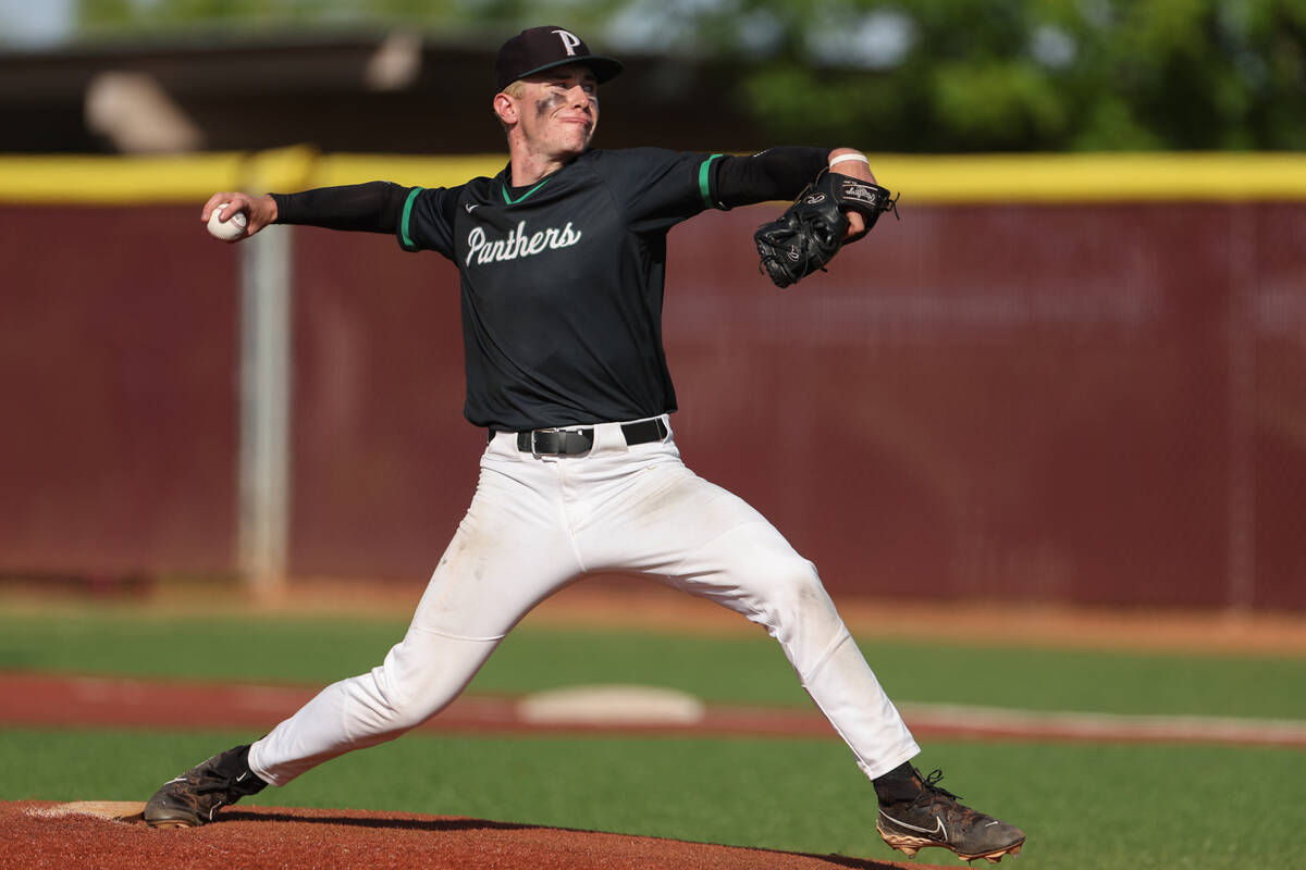 Palo Verde pitcher Andrew Kaplan (15) throws to Coronado during a Class 5A baseball state tourn ...