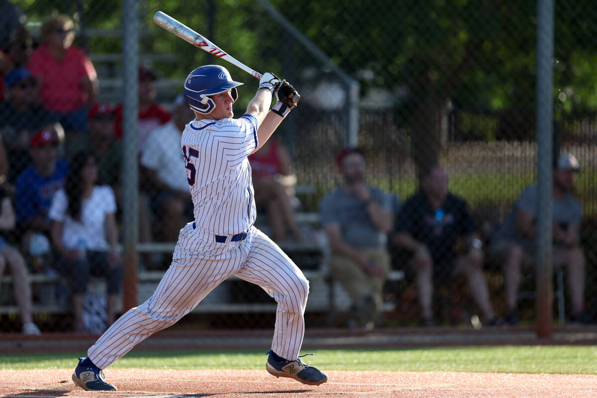 Reno’s Hunter Garrett bats against Coronado during a Class 5A baseball state tournament ...