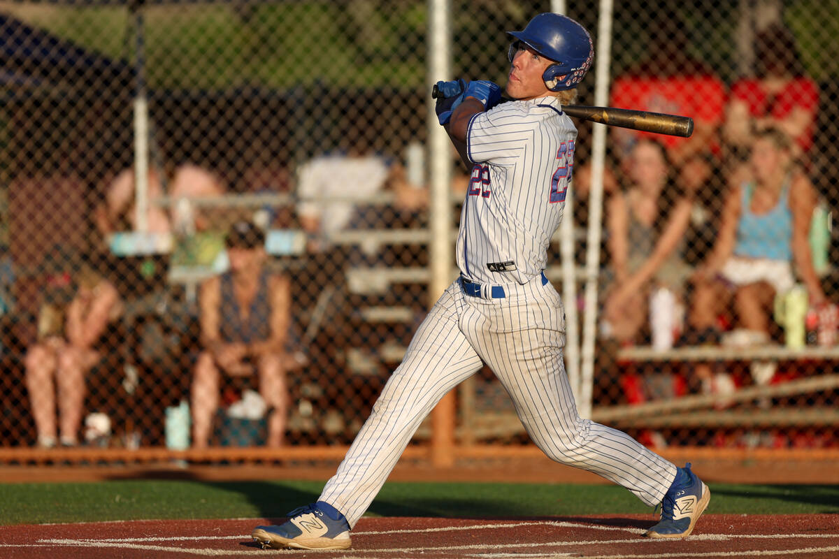 Reno pitcher Mack Edwards bats against Coronado during a Class 5A baseball state tournament gam ...