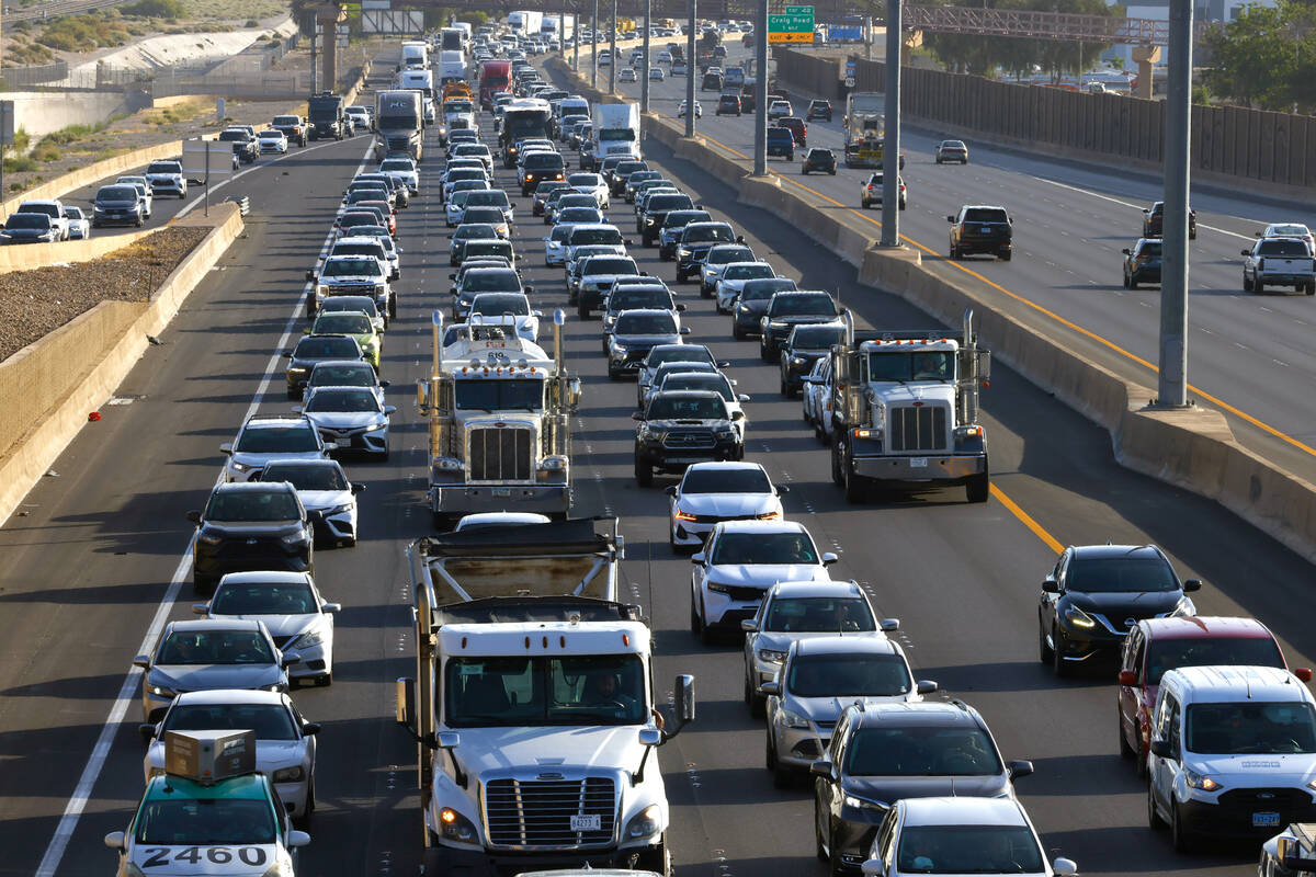 Heavy traffic is seen near Cheyanne Avenue on Interstate 15 southbound after the Electric Daisy ...