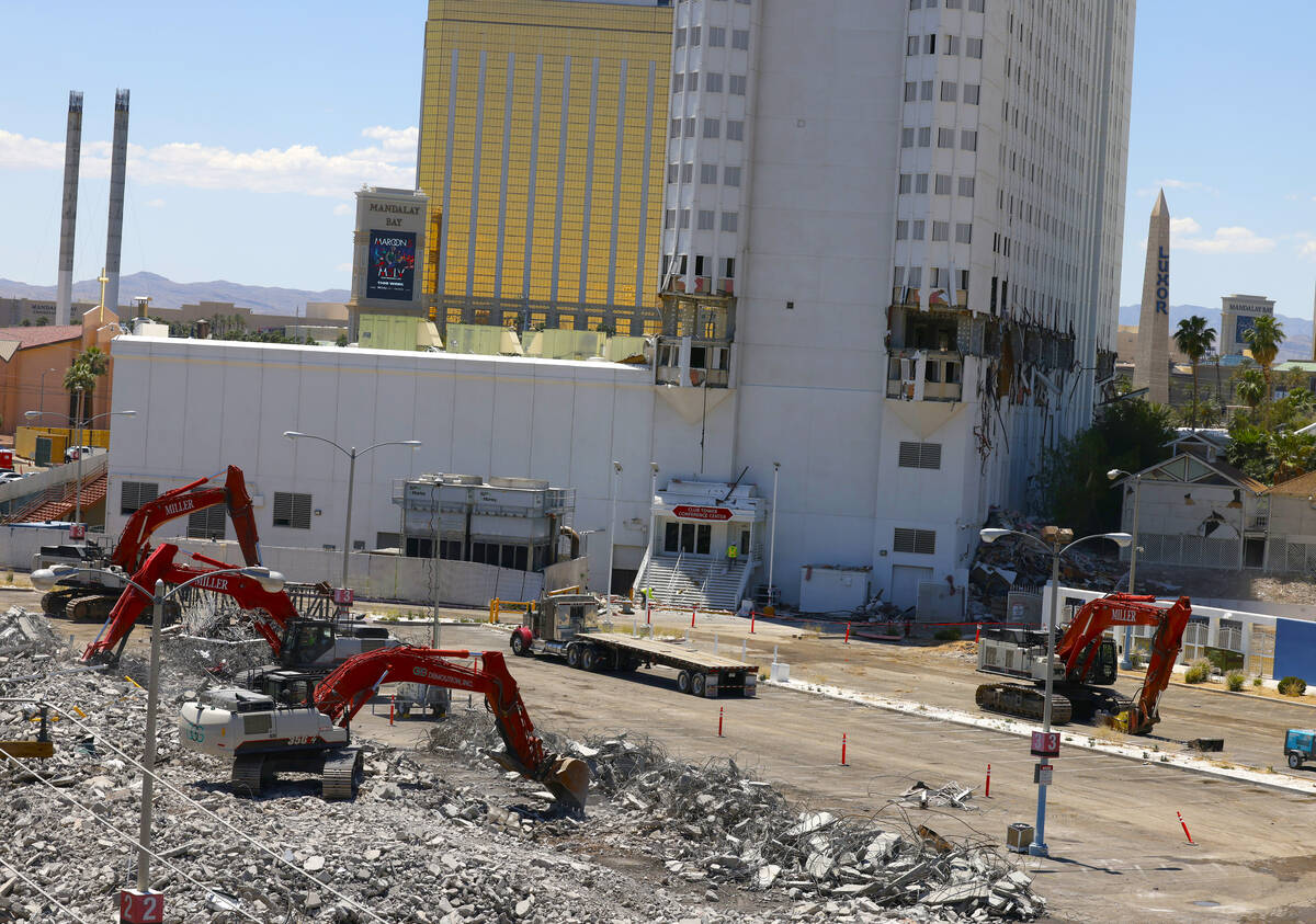 Demolition continues at the Tropicana on Monday, May 13, 2024, in Las Vegas. (Bizuayehu Tesfaye ...
