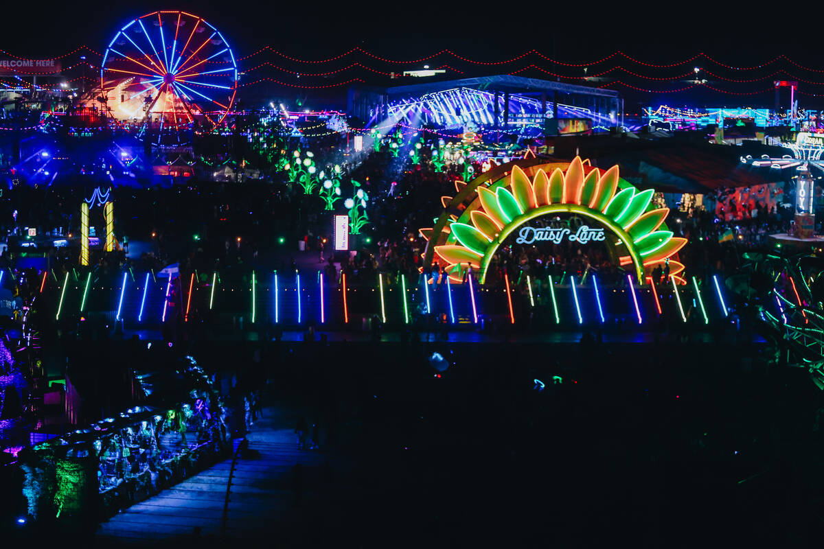 Festival grounds are seen on the third and final night of the Electric Daisy Carnival at the La ...