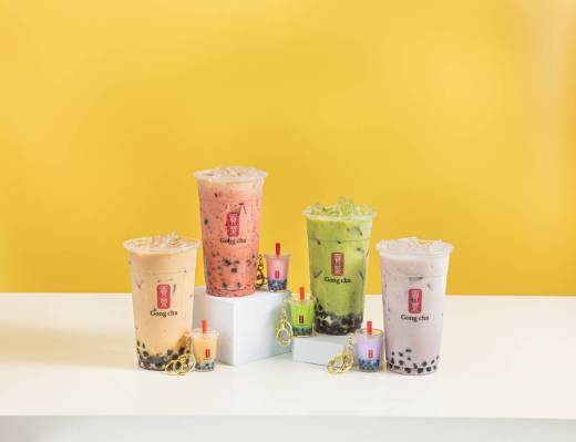 Bubble teas with branded keychains from Gong cha, the global bubble (or boba) tea shop that is ...