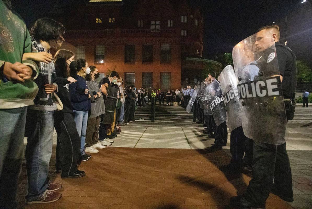 Pro-Palestinian protesters and Philadelphia and Penn police have a standoff along 34th Street a ...