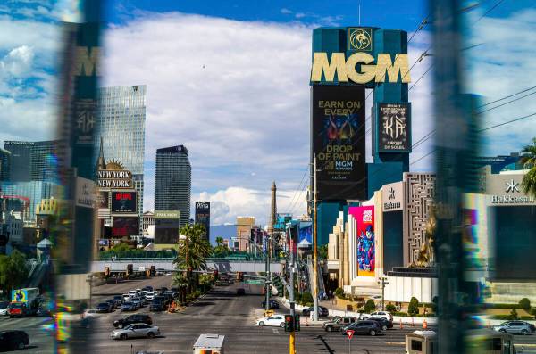 The MGM Grand, right, stands amongst other resorts, hotels and casinos on Tuesday, Sept. 12, 20 ...