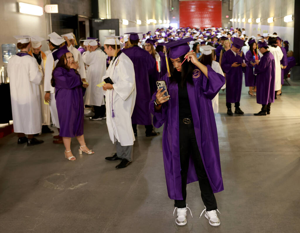 Durango High School students prepare for their graduation ceremony at Thomas & Mack Center ...