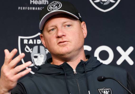 Raiders offensive coordinator Luke Getsy speas during a news conference before organized team a ...