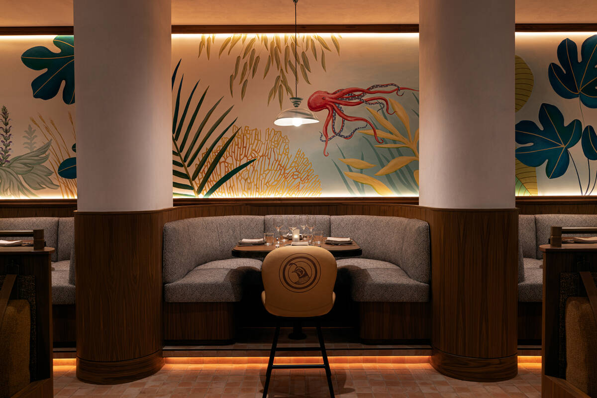 A booth in the dining room at Ortikia, a Mediterranean restaurant set to open June 3, 2024, in ...