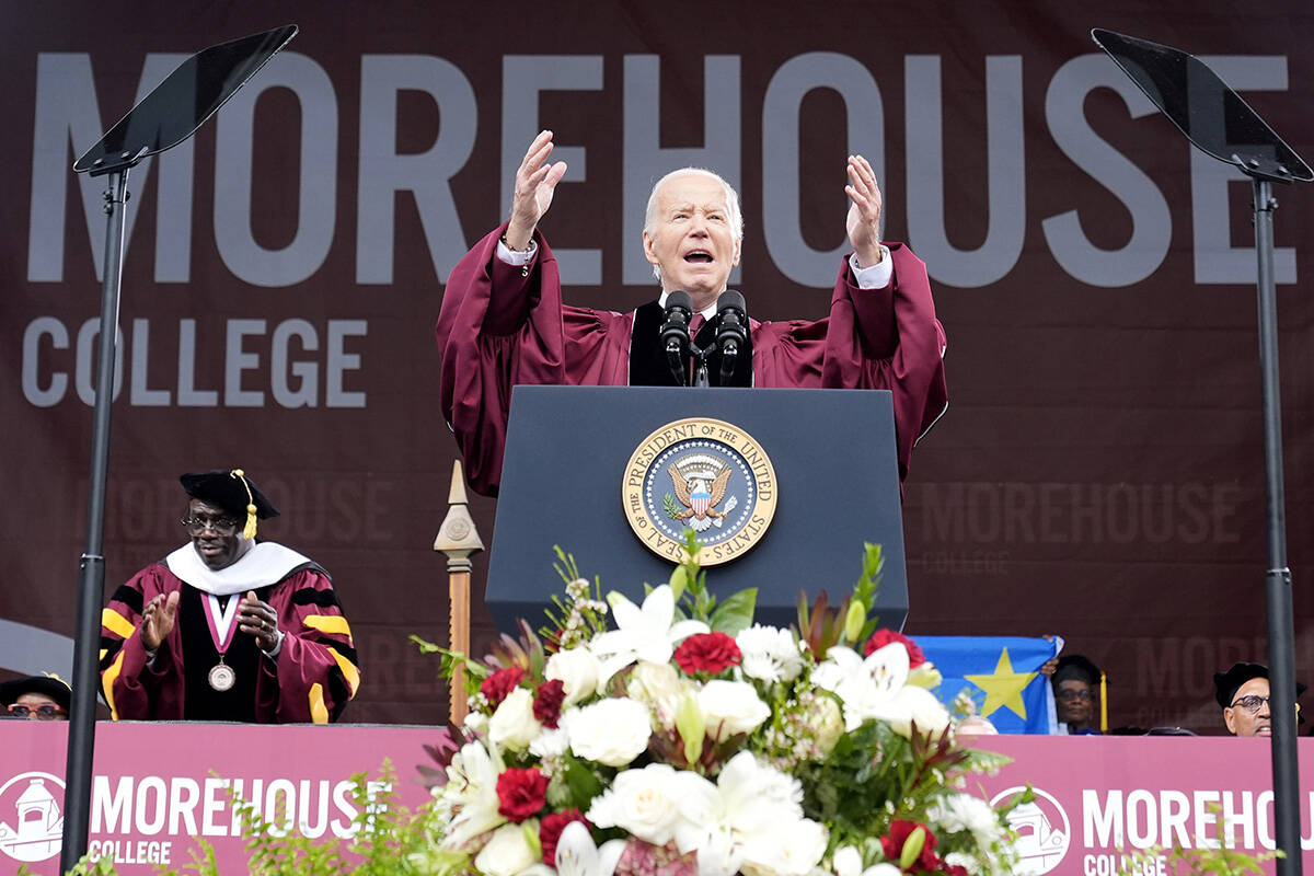 President Joe Biden speaks to graduating students at the Morehouse College commencement Sunday, ...