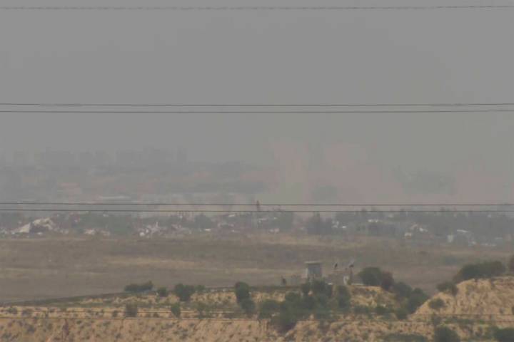 A screenshot taken from AP video showing a general view of northern Gaza as seen from Southern ...