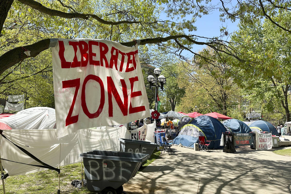 FILE - Dozens of tents were in place as part of a pro-Palestinian protest at the University of ...