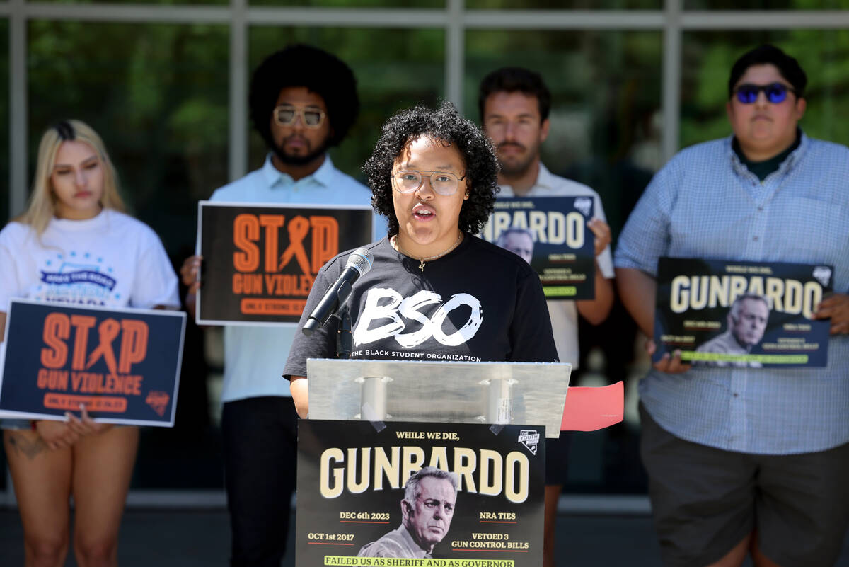 Patrice Boyd speaks during a press conference demanding action to end gun violence on campus or ...
