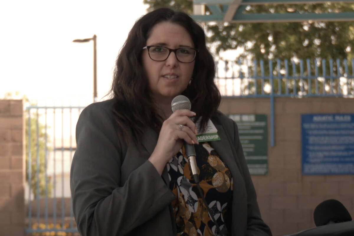 Erin Swenson, chief operating officer at Henderson Hospital, speaks at a water safety event Wed ...