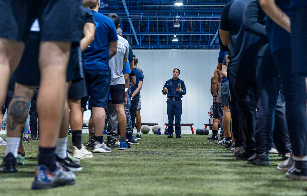 Participants receive instructions during the Las Vegas Fire & Rescue free community boot ca ...