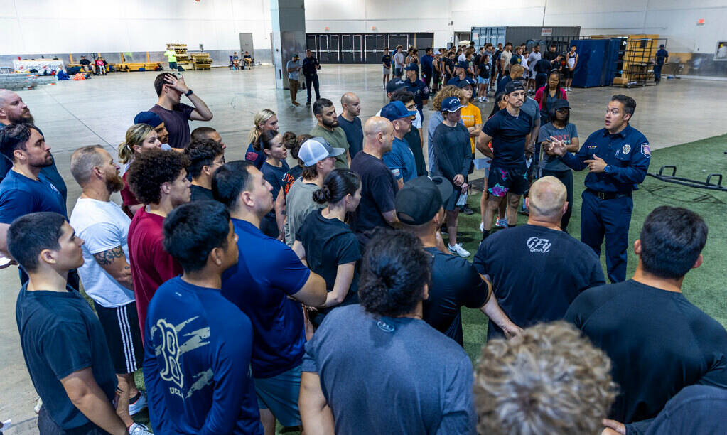 Captain Nicholas Rhodes instructs participants during the Las Vegas Fire & Rescue free comm ...