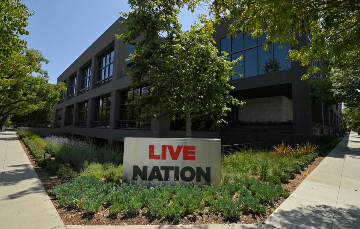 The headquarters of Live Nation is shown June 29, 2020, in Beverly Hills, Calif. (AP Photo/Mark ...