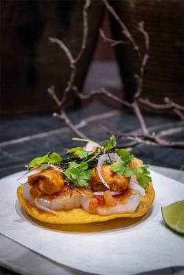 A scallop and uni tostada from Siempre, J.B., set to open on July 3, 2024, in the UnCommons dev ...
