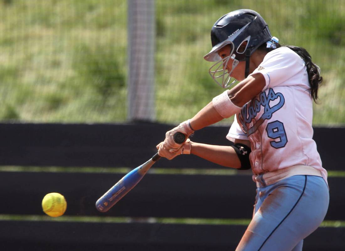 Centennial's Savannah Horvath gets a hit against Coronado during the state championship softbal ...