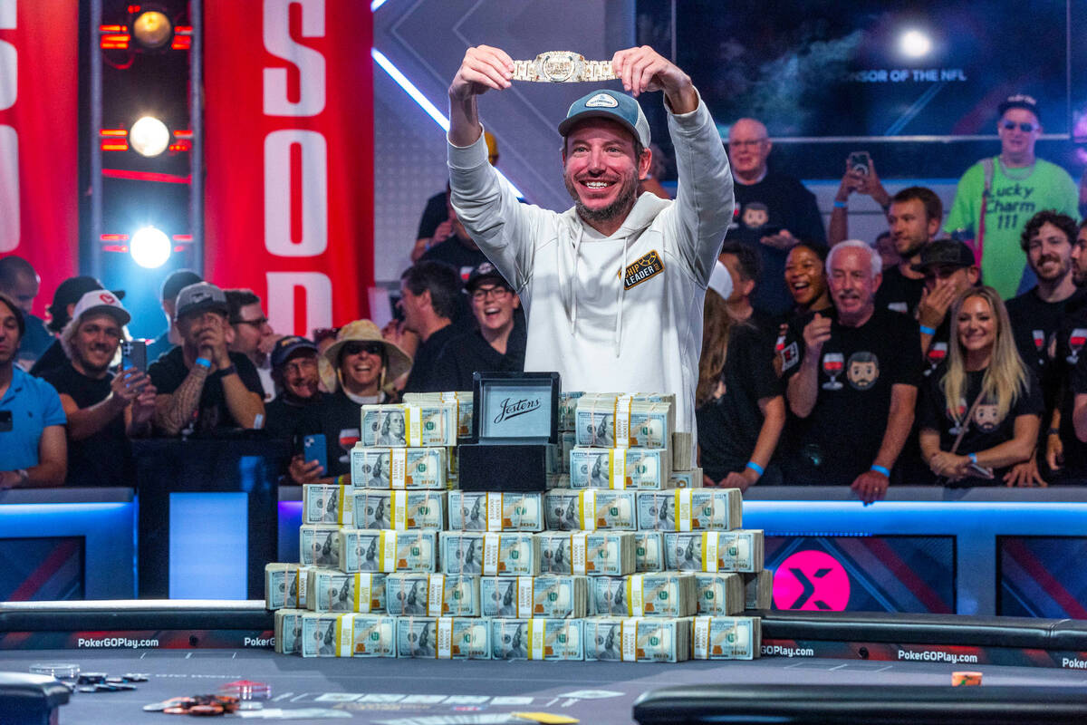 Daniel Weinman holds a new Jostens bracelet while joined by his supporters after winning the Wo ...