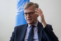 United Nations Under-Secretary-General for Peace Operations Jean-Pierre Lacroix speaks during a ...