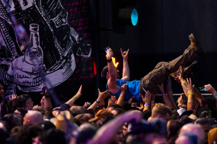 A fan crowd surfs as Gorilla Biscuits perform during the Punk Rock Bowling music festival at Do ...