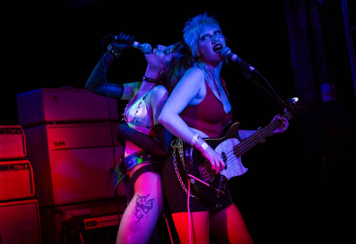 Mimi Doe, left, and Izabella of Niis perform during a Punk Rock Bowling music festival club sho ...