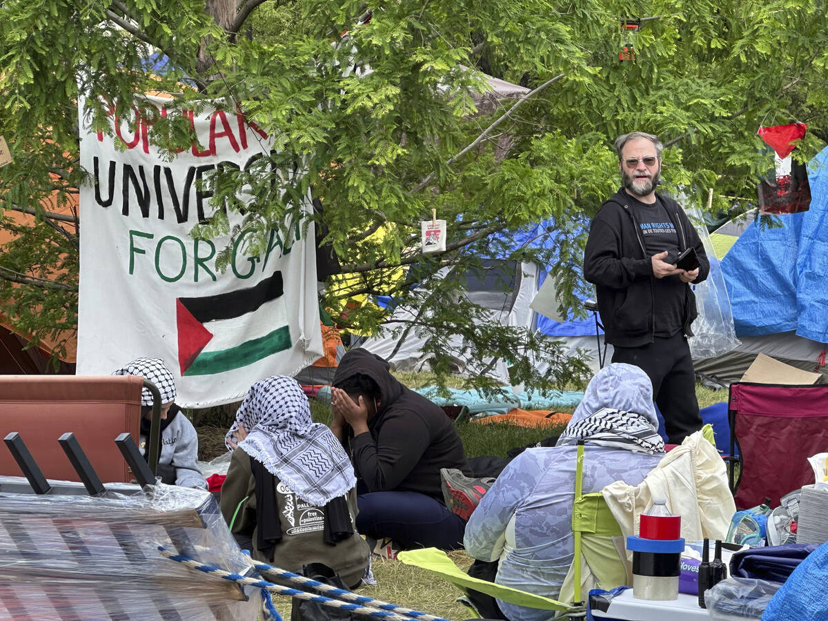 A pro-Palestinian encampment is shown Tuesday, May 28, 2024, on the campus of Wayne State Unive ...