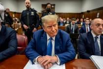 Former President Donald Trump sits in Manhattan Criminal Court during his ongoing hush money tr ...