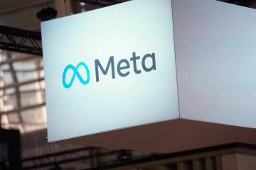 The Meta logo is seen at the Vivatech show in Paris, France, June 14, 2023. (AP Photo/Thibault ...
