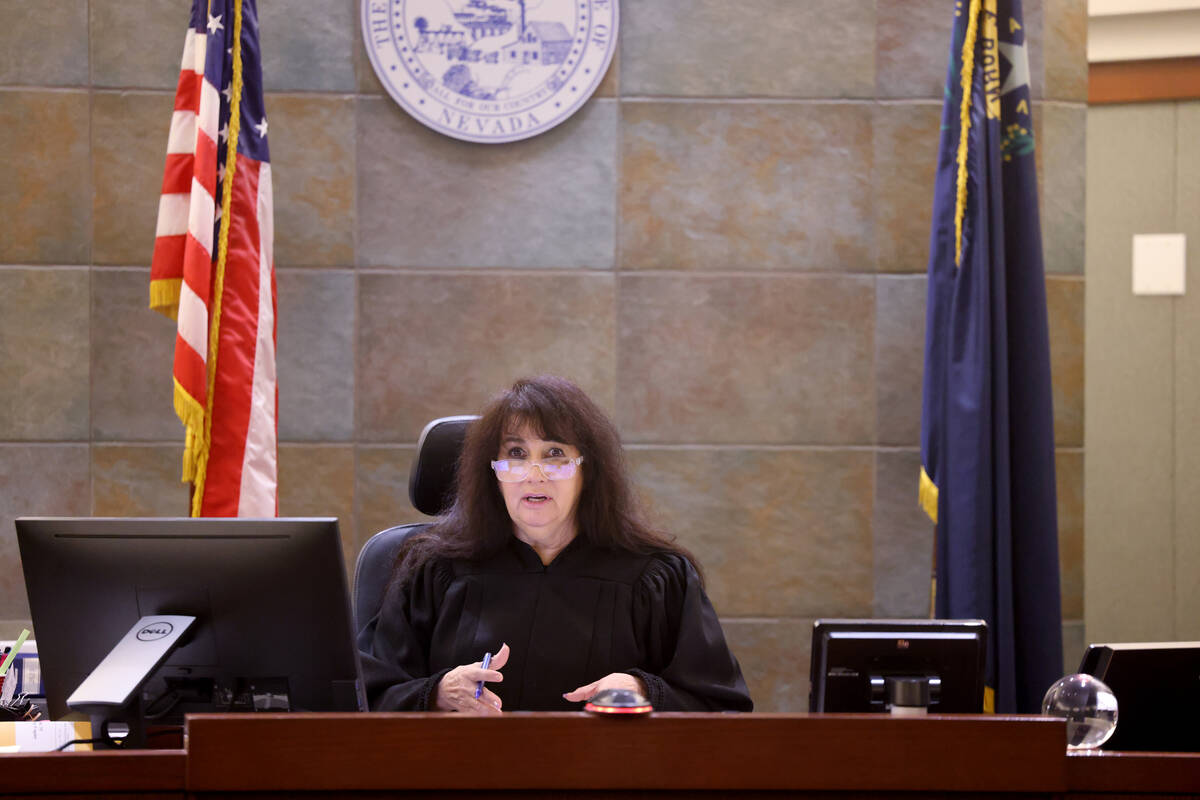 Clark County District Judge Joanna Kishner presides in court during a hearing in the case of St ...