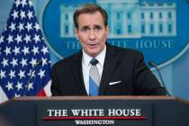 National Security Council spokesman John Kirby speaks during the daily briefing at the White Ho ...