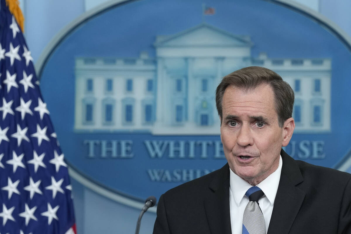 National Security Council spokesman John Kirby speaks during the daily briefing at the White Ho ...