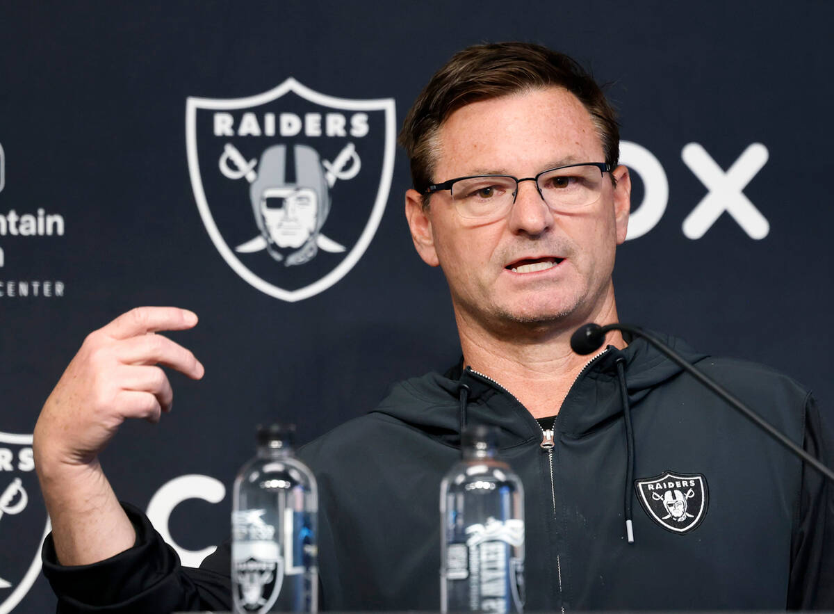 Raiders quarterbacks coach Rich Scangarello addresses the media before team's practice at the I ...