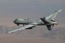 This undated handout photo provided by the U.S. Air Force shows a MQ-9 Reaper, armed with GBU-1 ...