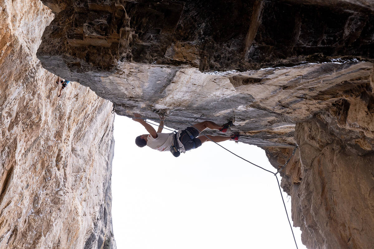 Jonathan Siegrist climbs at Robbers Roost, a world class rock climbing destination in the Sprin ...