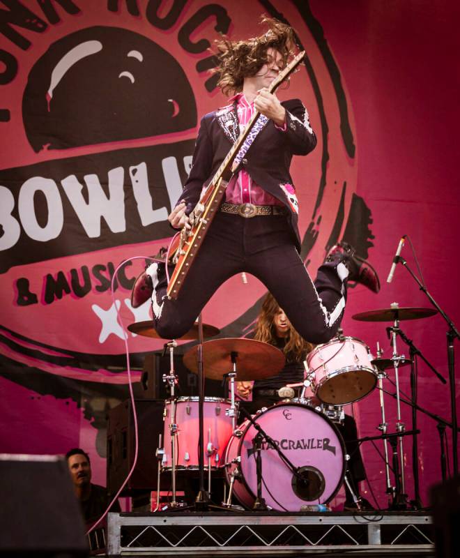 Henri Cash of Starcrawler performs during the Punk Rock Bowling music festival at Downtown Las ...