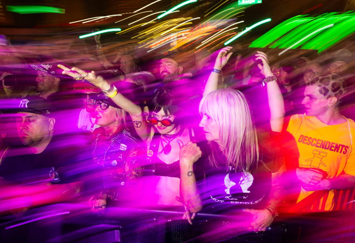 Festival attendees cheer as The Chats perform during the Punk Rock Bowling music festival at Do ...