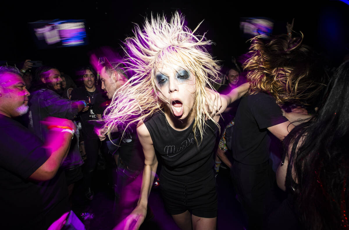 Arrow de Wilde of Starcrawler moshes with the crowd during a Punk Rock Bowling music festival c ...