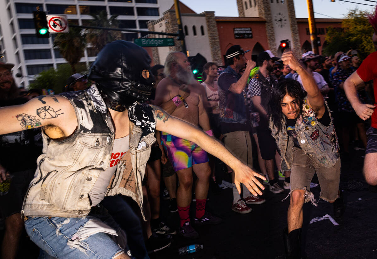 Festival attendees mosh as Scowl performs during the Punk Rock Bowling music festival at Downto ...