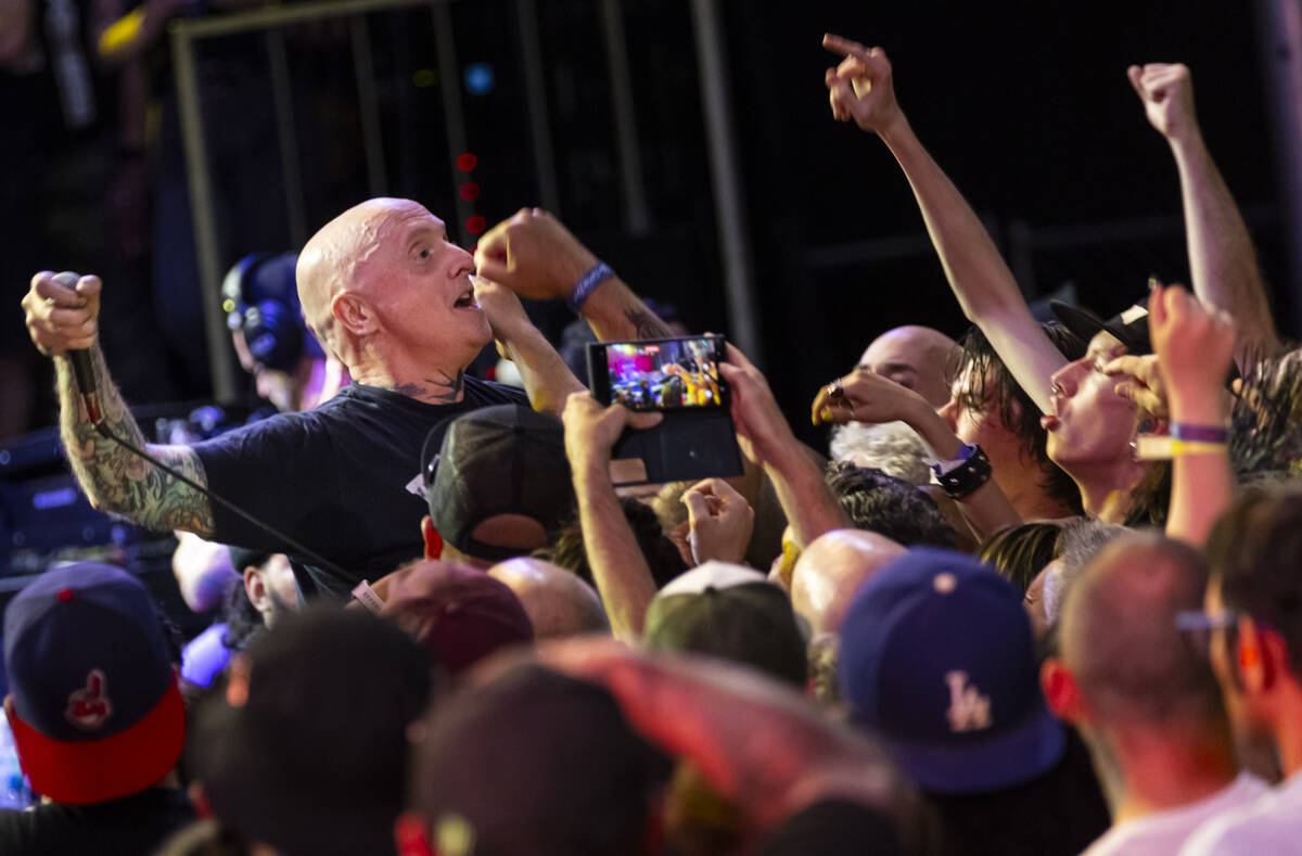 Anthony Civarelli of Gorilla Biscuits gets up close with the crowd during the Punk Rock Bowling ...