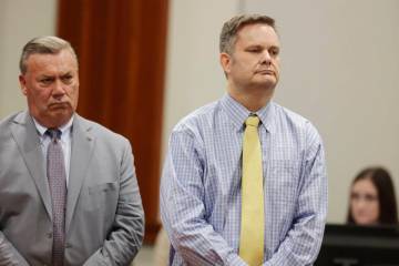 Chad Daybell, right, stands with defense lawyer John Prior as the jury's verdict in his murder ...